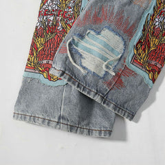 Who Decides War Flame Glass Denim Jeans (Light Vintage Wash)