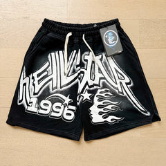 Foreign Trade American Trend Hell Star Retro Printed Ins Same Style Summer High Street Casual Trendy Washed Sports Shorts (15)