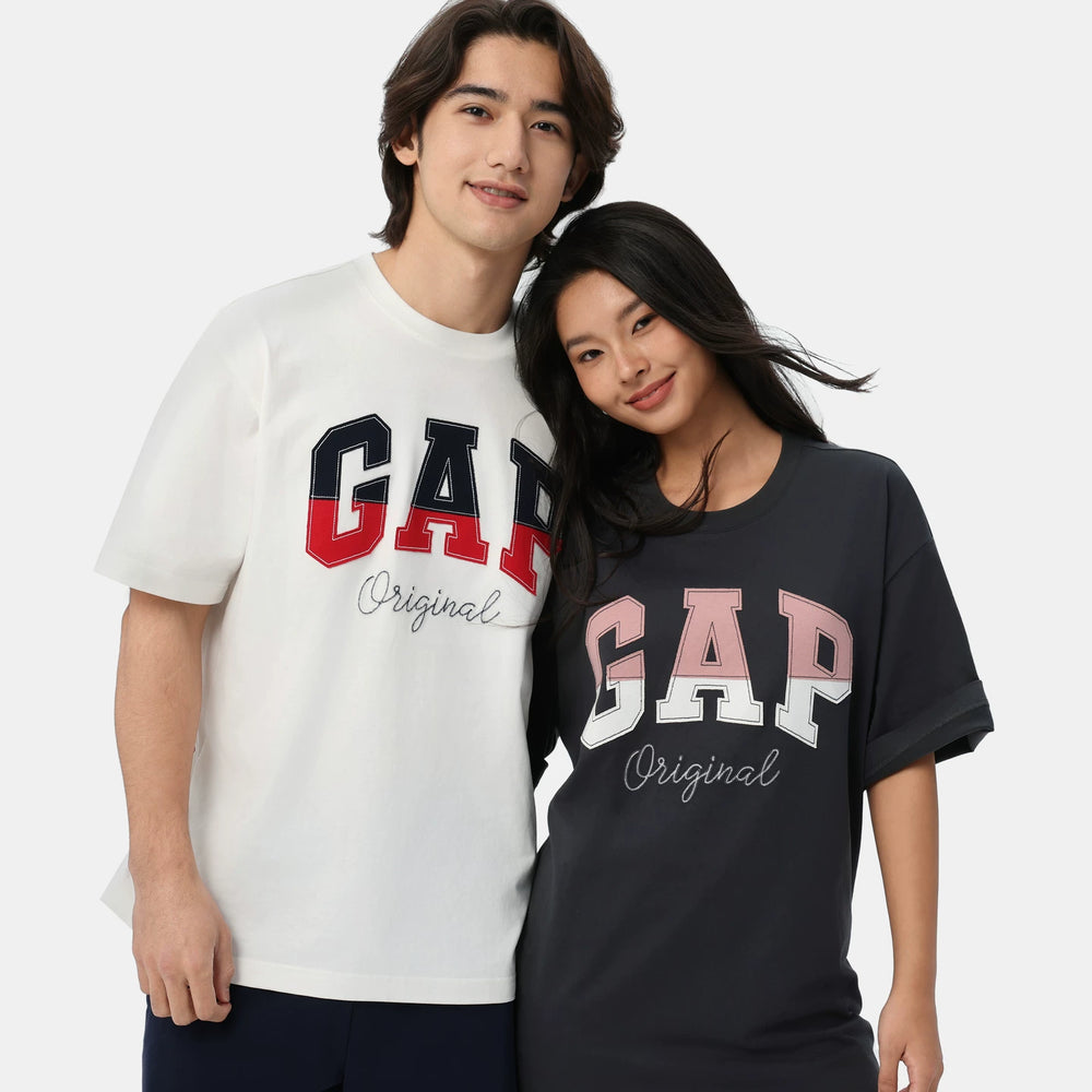 Cheng Yi endorses Gap men's and women's spring edition pure cotton two-color spliced logo casual short sleeved T-shirt 727951