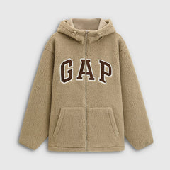 Cheng Yi endorses Gap men's and women's autumn and winter logo imitation lamb wool loose hooded sweatshirt 788291