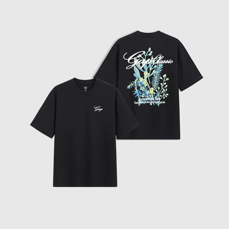 Cheng Yi endorses Gap men's and women's summer edition pure cotton printed logo round neck short sleeved T-shirt 727472