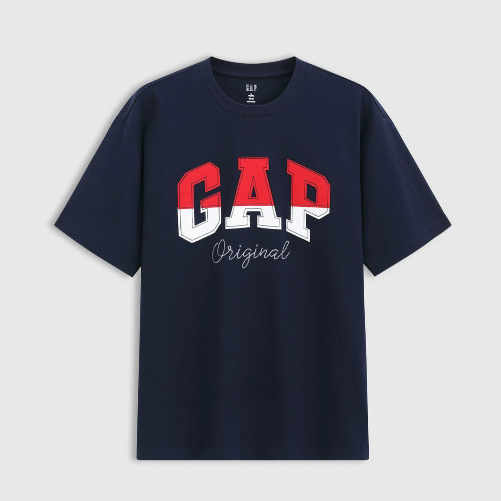 Cheng Yi endorses Gap men's and women's spring edition pure cotton two-color spliced logo casual short sleeved T-shirt 727951