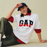Cheng Yi endorses Gap men's and women's spring edition pure cotton two-color spliced logo casual short sleeved T-shirt 727951