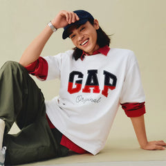 Cheng Yi endorses Gap men's and women's spring edition pure cotton two-color spliced logo casual short sleeved T-shirt 727951