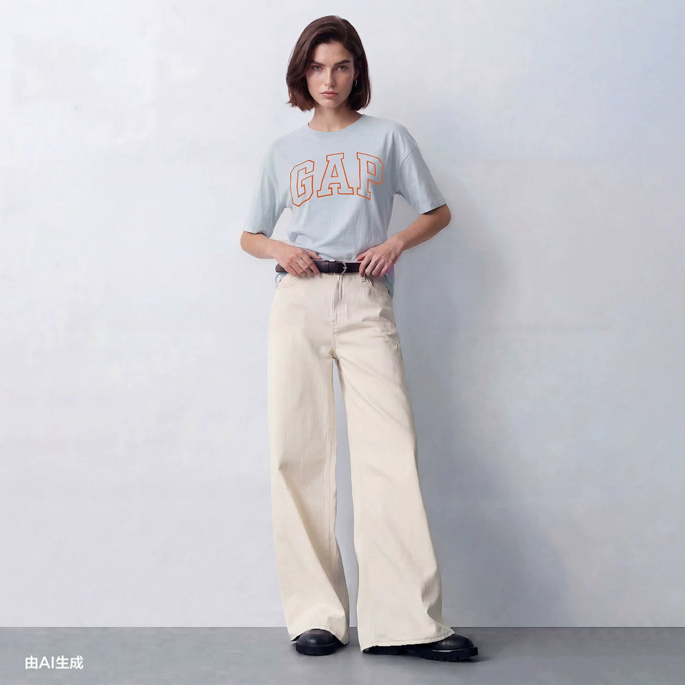 Gap2025春季新款短袖T恤纯棉美式宽松上衣男女装印花logo