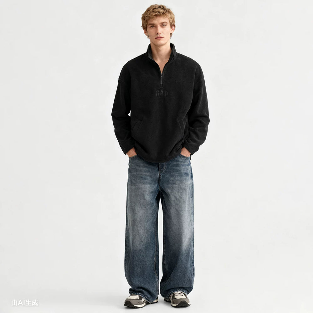 Cheng Yi endorses Gap men's and women's winter edition fleece stand up collar half zip hoodie 831292