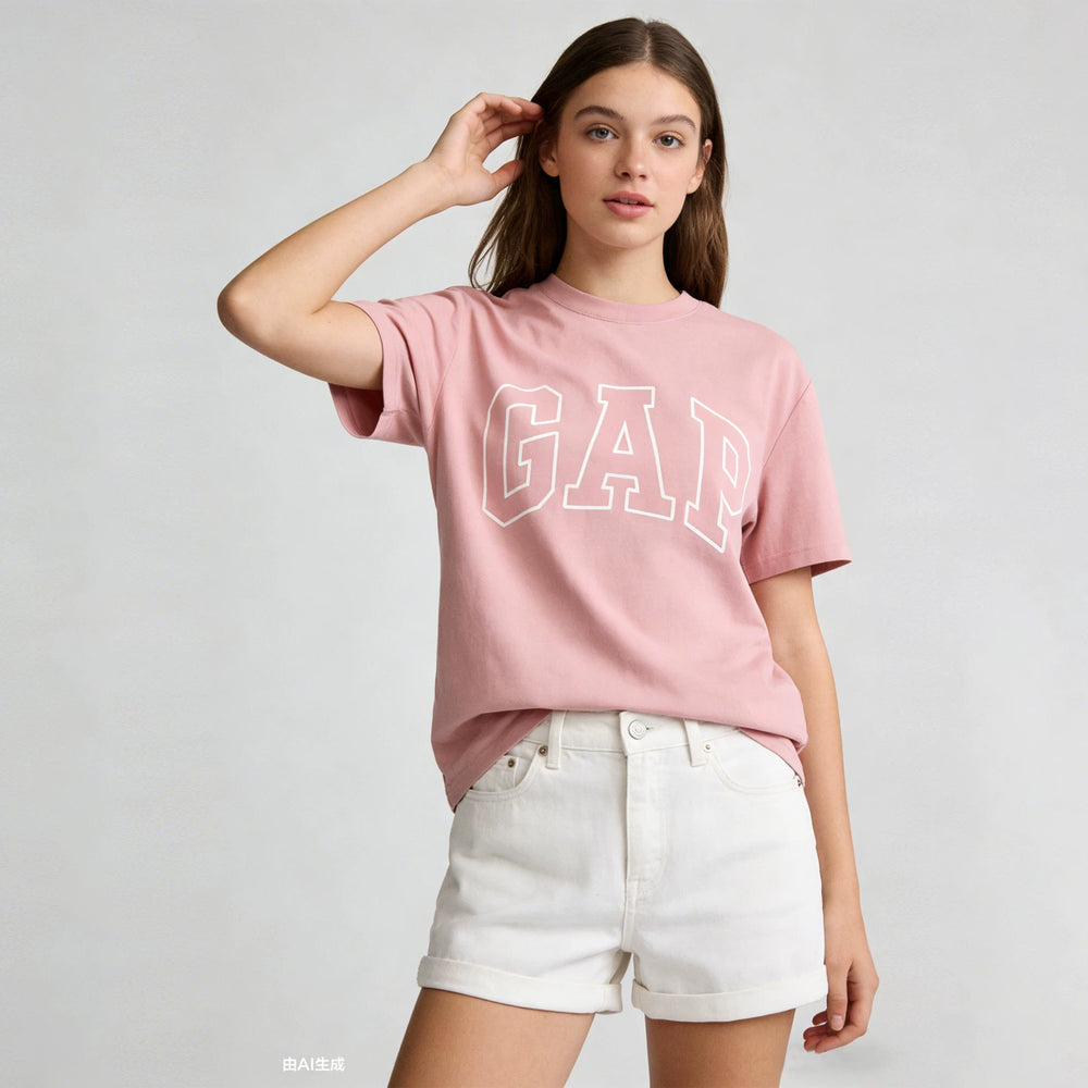Gap2025春季新款短袖T恤纯棉美式宽松上衣男女装印花logo