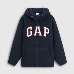 Cheng Yi endorses Gap men's and women's autumn and winter logo imitation lamb wool loose hooded sweatshirt 788291