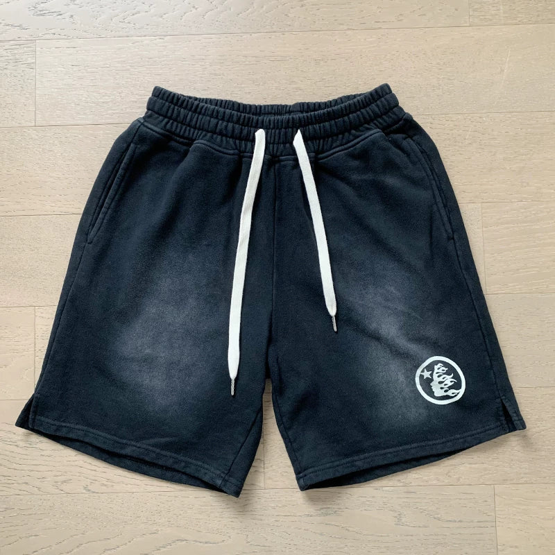 Foreign Trade American Trend Hell Star Retro Printed Ins Same Style Summer High Street Casual Trendy Washed Sports Shorts (3)
