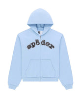 Sp5der OG Logo Mixed Stone Zip Up Hoodie Rock Blue