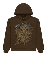 Sp5der OG Web Rhinestone Hoodie Brown