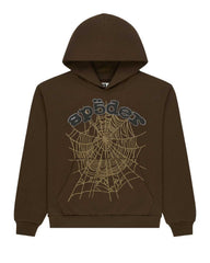 Sp5der OG Web Rhinestone Hoodie Brown
