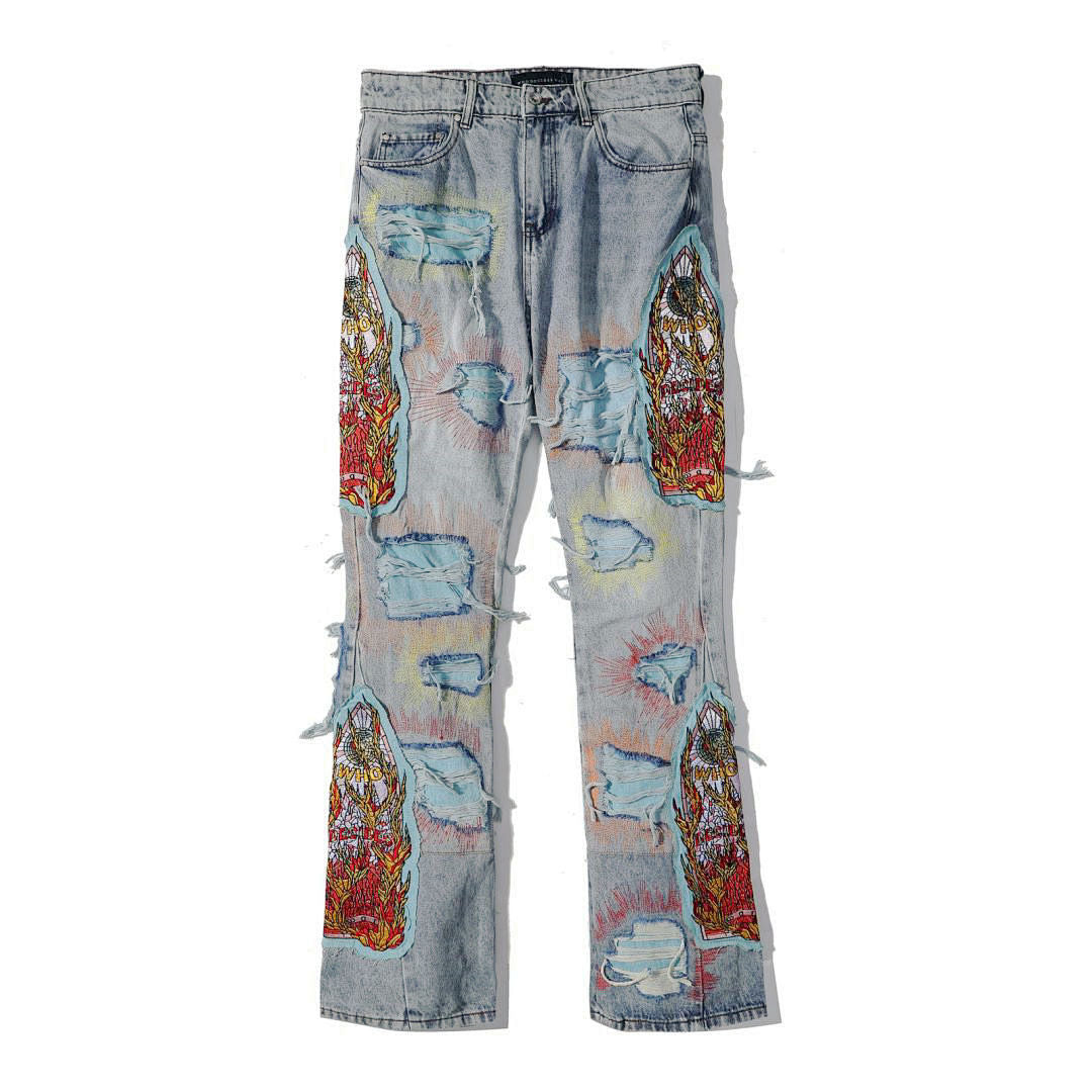 Who Decides War Flame Glass Denim Jeans (Light Vintage Wash)