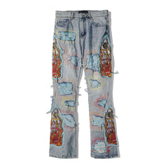 Who Decides War Flame Glass Denim Jeans (Light Vintage Wash)