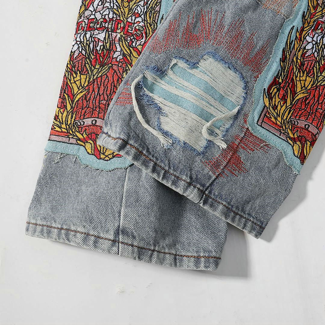 Who Decides War Flame Glass Denim Jeans (Light Vintage Wash)