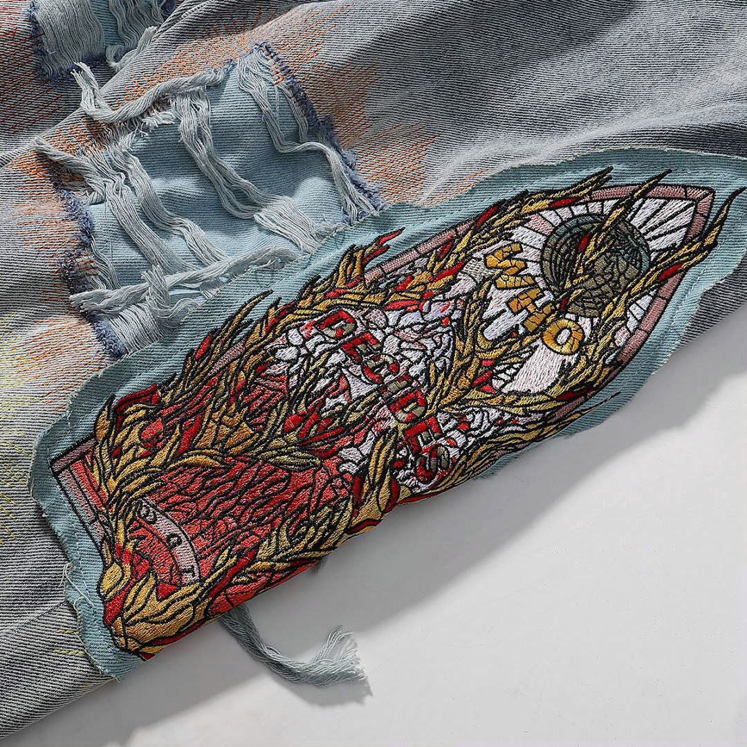 Who Decides War Flame Glass Denim Jeans (Light Vintage Wash)