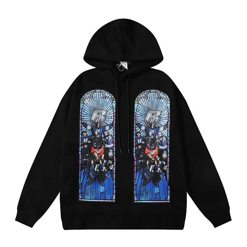 Who Decides War Blue Stained Glass Hooded Pullover (Black)