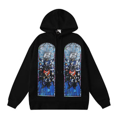 Who Decides War Blue Stained Glass Hooded Pullover (Black)