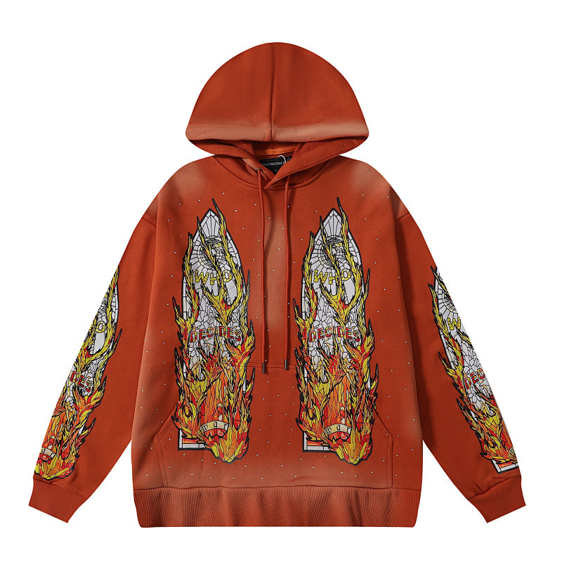 Who Decides War Flame Glass Hooded Pullover (Rust / Orange)