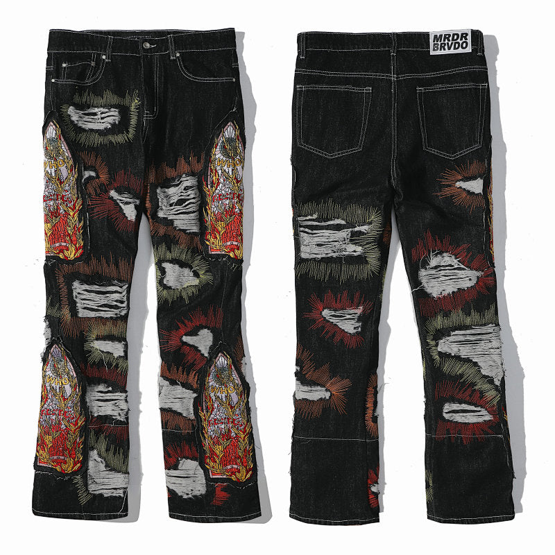 Who Decides War Flame Glass Denim Jeans (Light Vintage Wash)