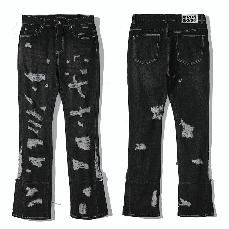 Who Decides War Stained Glass Laser-Etched Denim Jeans (Black & Vintage Blue)