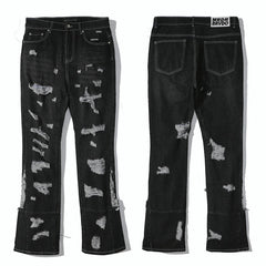 Who Decides War Stained Glass Laser-Etched Denim Jeans (Black & Vintage Blue)