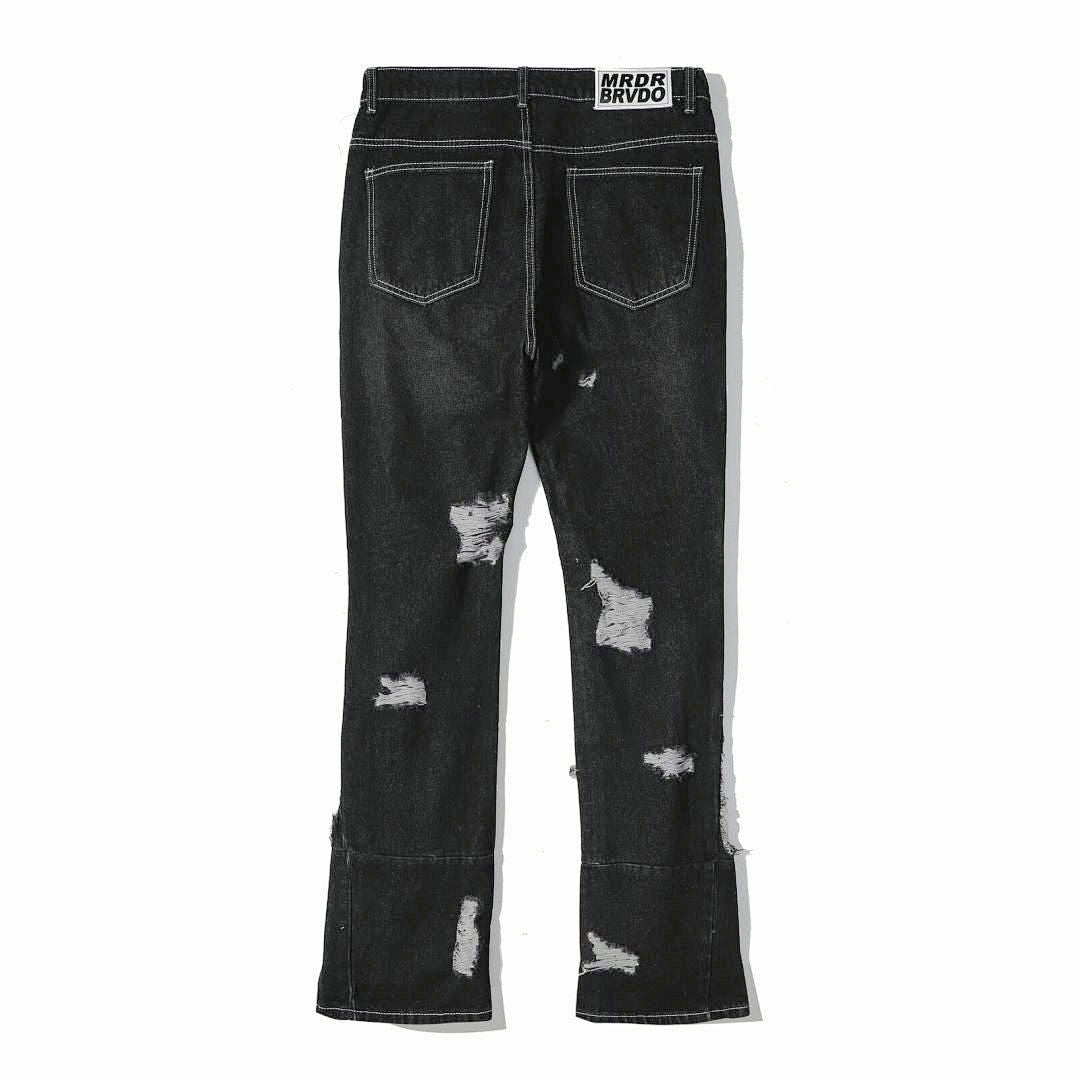 Who Decides War Stained Glass Laser-Etched Denim Jeans (Black & Vintage Blue)