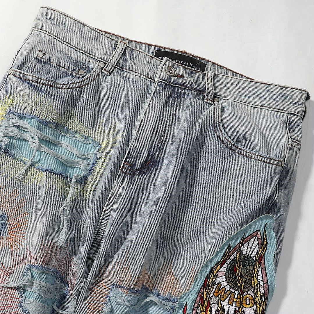Who Decides War Flame Glass Denim Jeans (Light Vintage Wash)