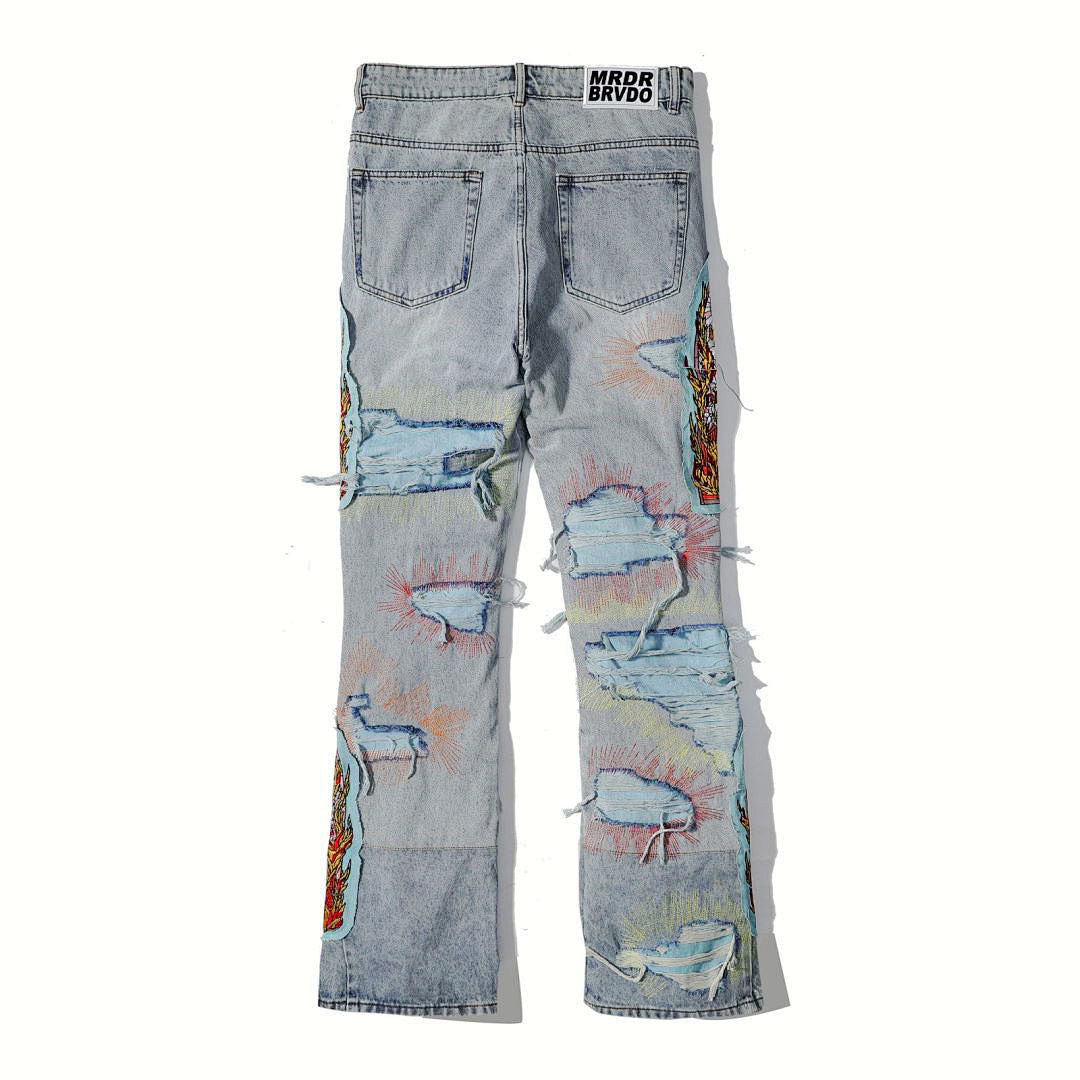 Who Decides War Flame Glass Denim Jeans (Light Vintage Wash)