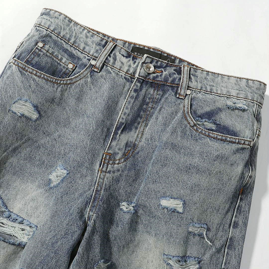 Who Decides War Stained Glass Laser-Etched Denim Jeans (Black & Vintage Blue)