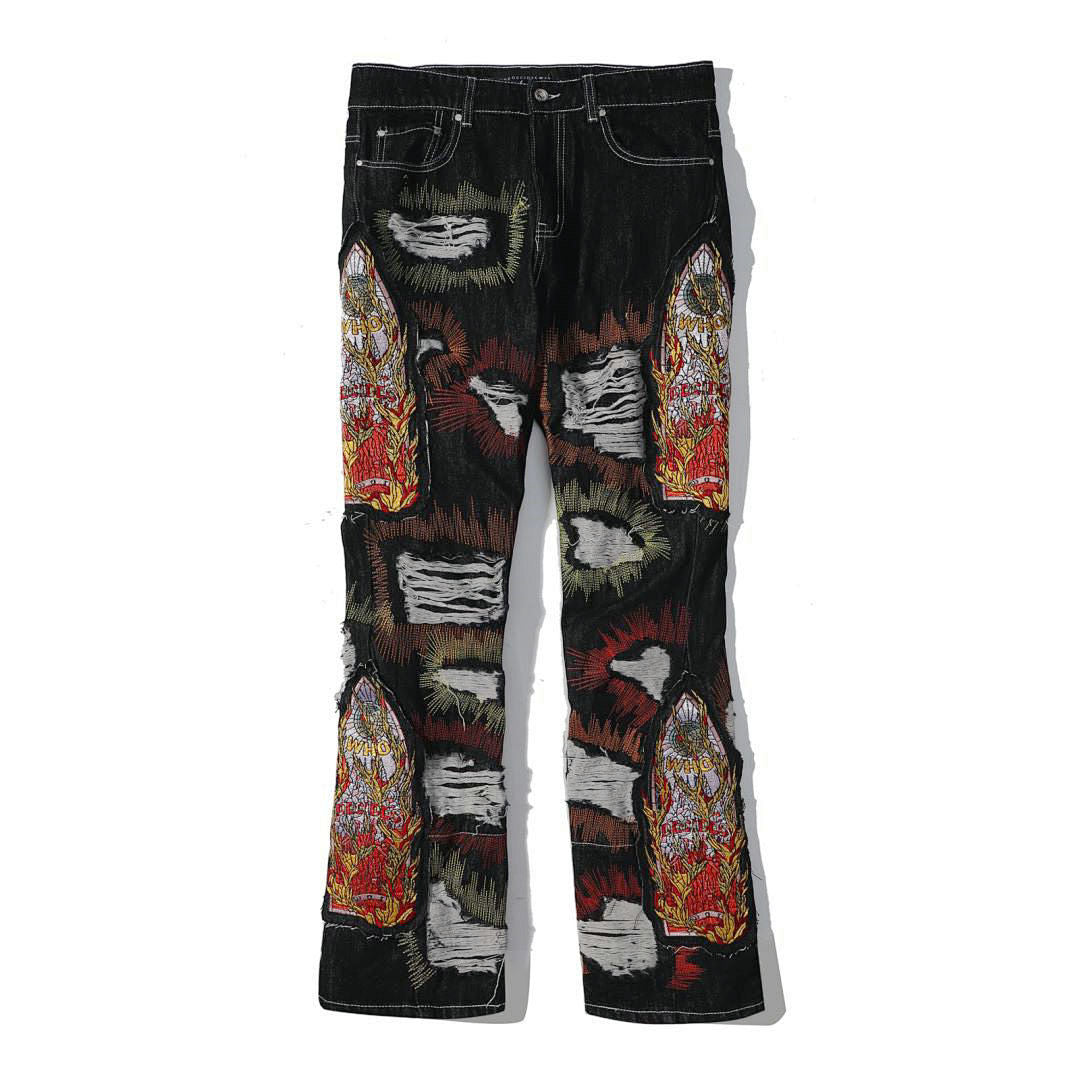 Who Decides War Flame Glass Denim Jeans (Light Vintage Wash)