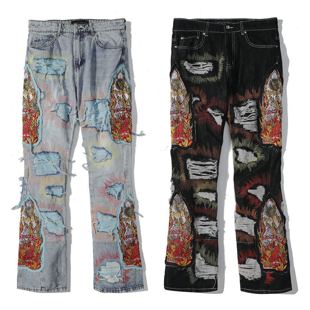 Who Decides War Flame Glass Denim Jeans (Light Vintage Wash)