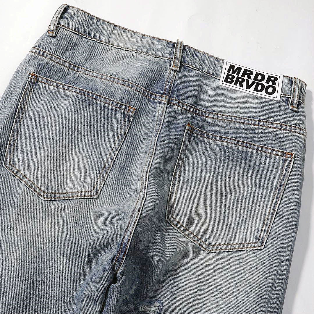 Who Decides War Stained Glass Laser-Etched Denim Jeans (Black & Vintage Blue)