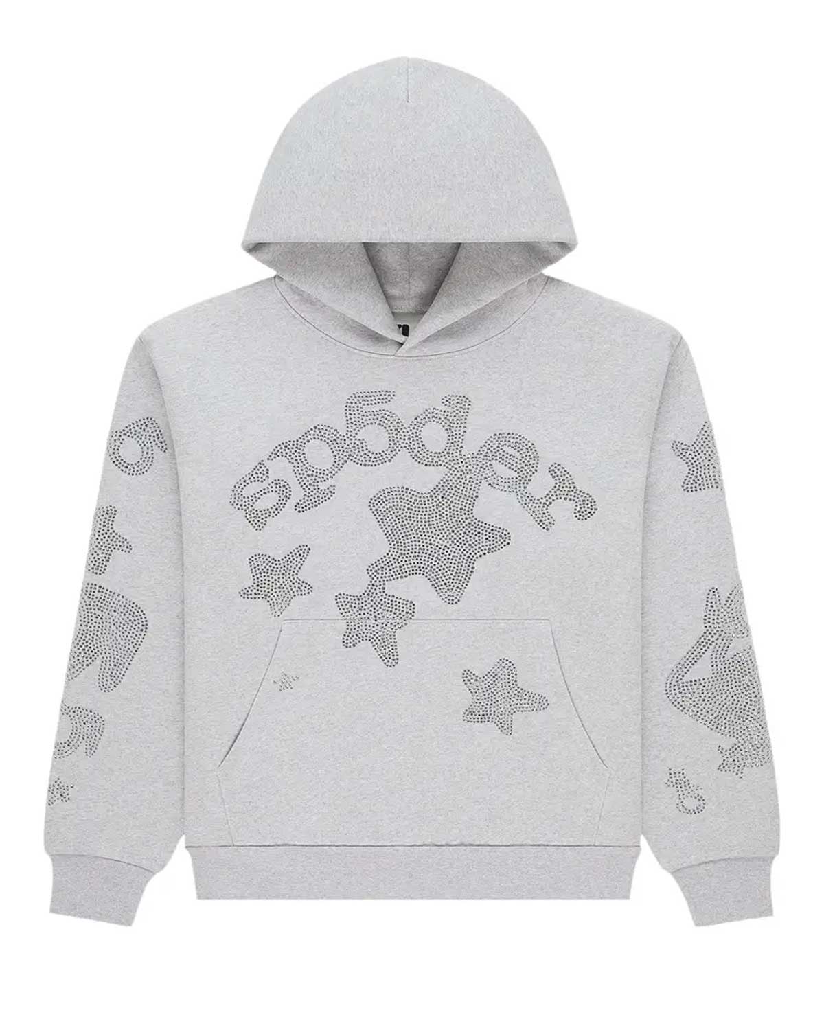 Sp5der Beluga Rhinestone Hoodie Heather Grey