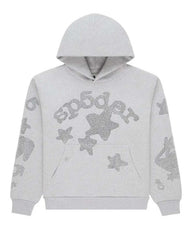 Sp5der Beluga Rhinestone Hoodie Heather Grey