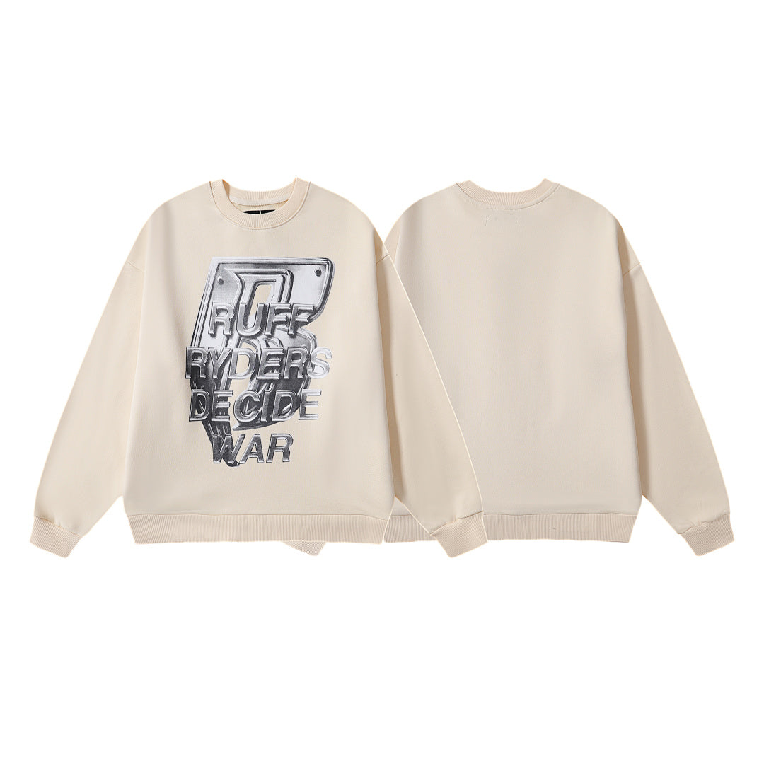 Who Decides War x Ruff Ryders Metallic Logo Crewneck Sweater (Off-White / Cream)
