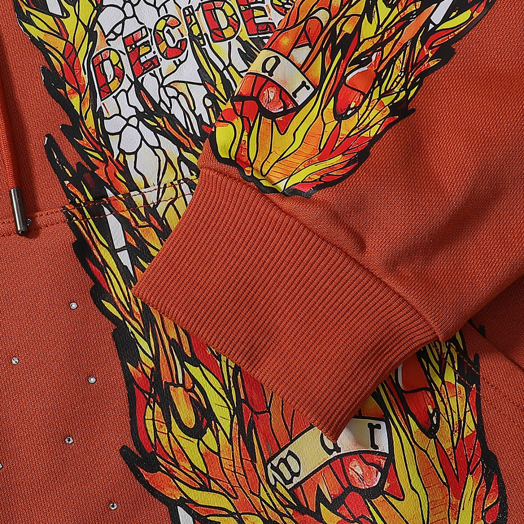 Who Decides War Flame Glass Hooded Pullover (Rust / Orange)