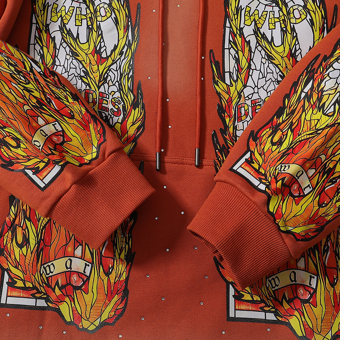 Who Decides War Flame Glass Hooded Pullover (Rust / Orange)