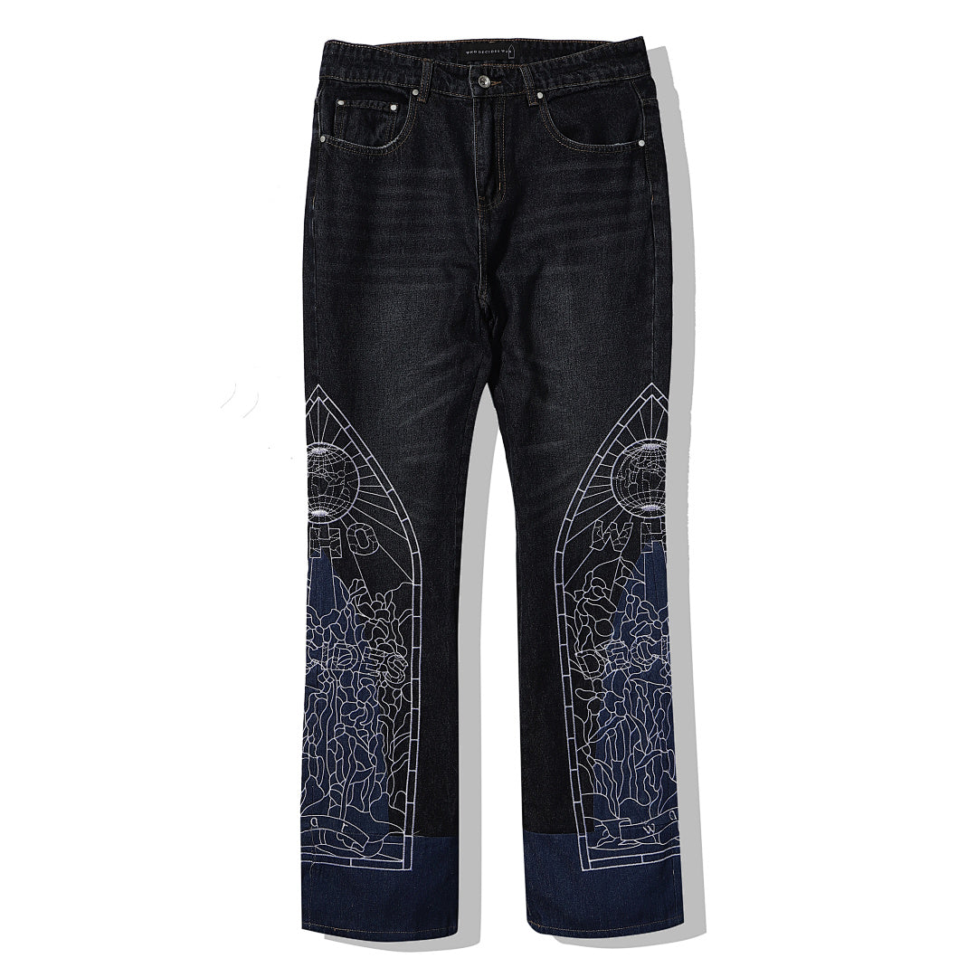 Who Decides War Blue Stained Glass Denim Jeans (Black / Blue)