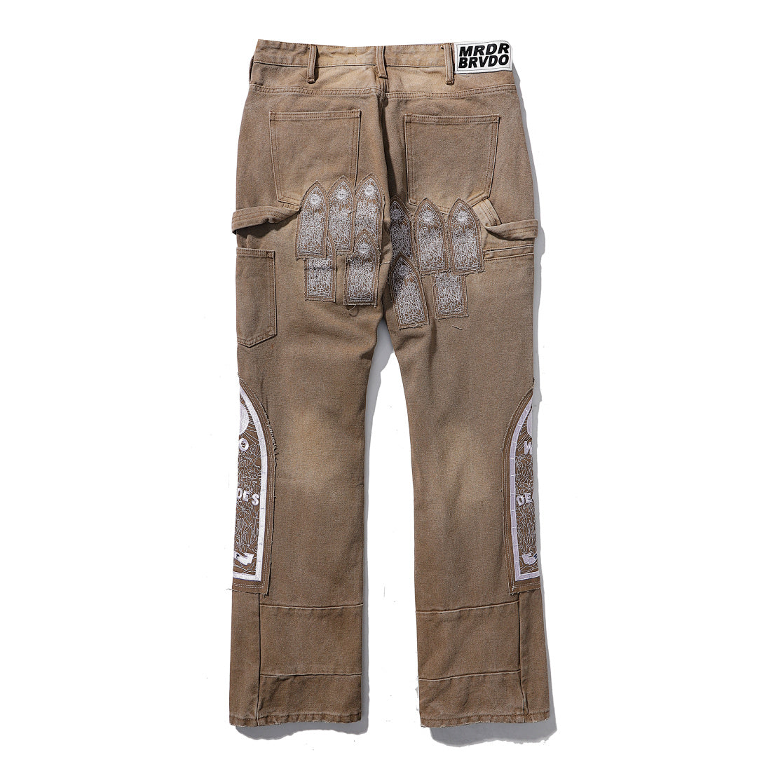 Who Decides War Stained Glass Paneled Denim Jeans (Khaki / Tan)