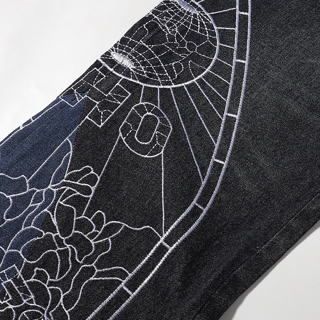 Who Decides War Blue Stained Glass Denim Jeans (Black / Blue)