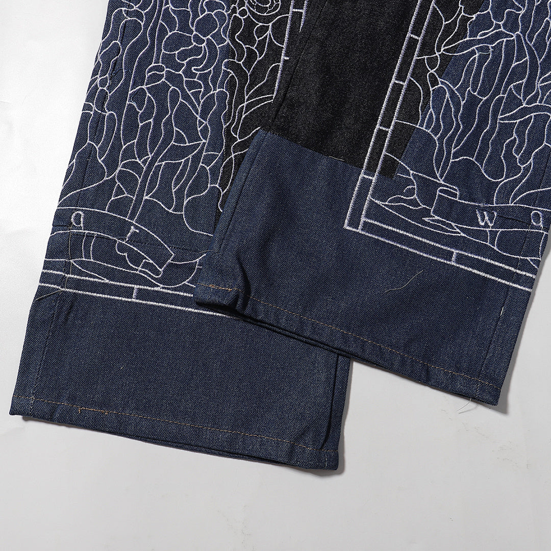 Who Decides War Blue Stained Glass Denim Jeans (Black / Blue)