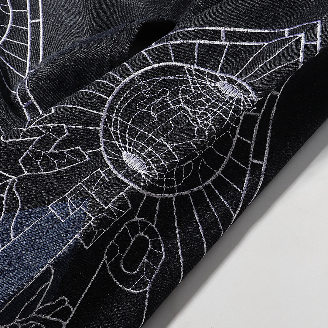 Who Decides War Blue Stained Glass Denim Jeans (Black / Blue)