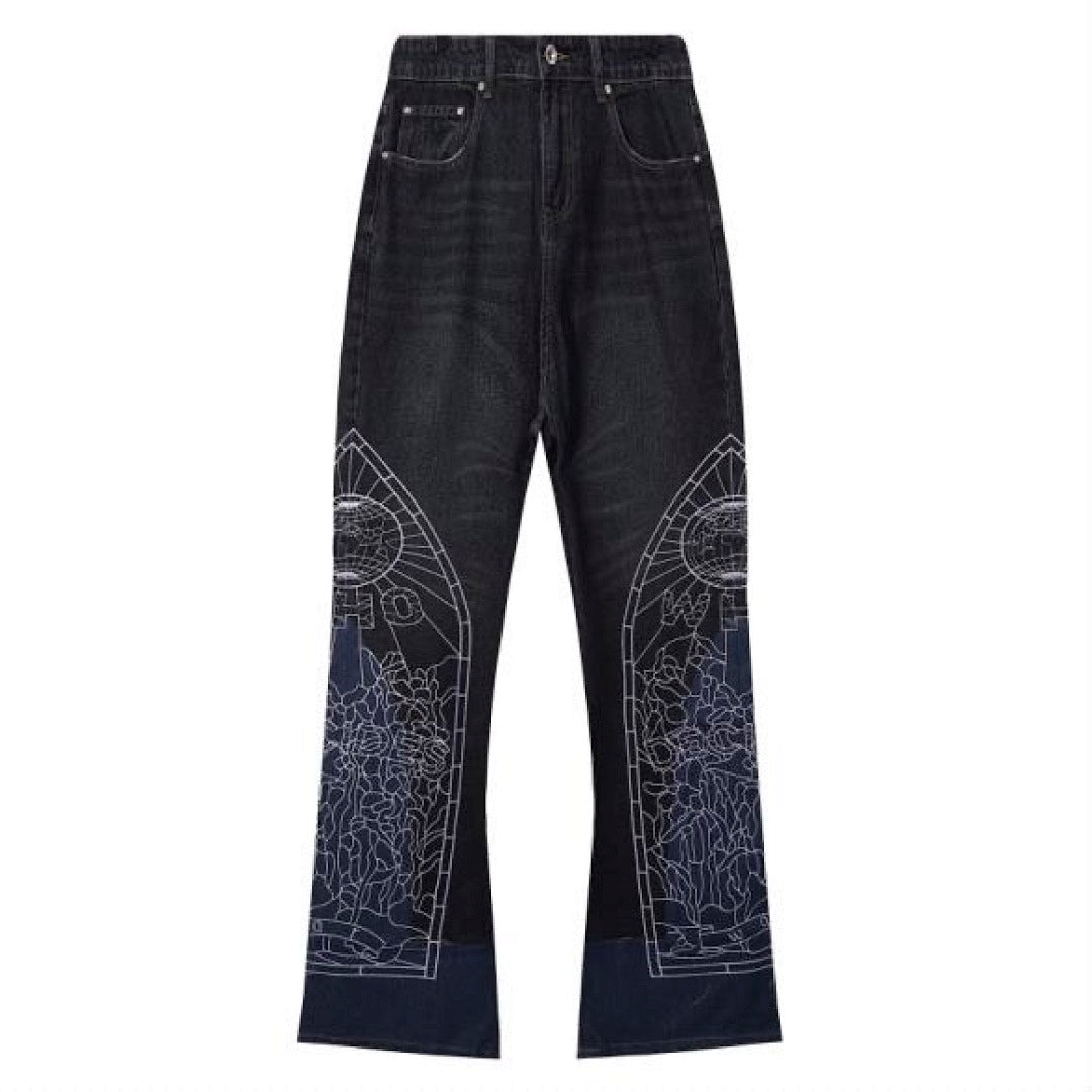 Who Decides War Blue Stained Glass Denim Jeans (Black / Blue)