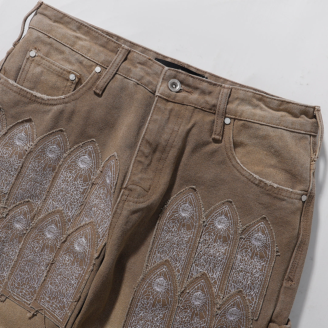 Who Decides War Stained Glass Paneled Denim Jeans (Khaki / Tan)