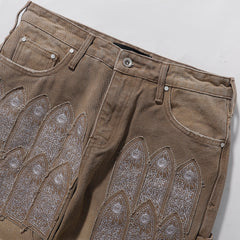 Who Decides War Stained Glass Paneled Denim Jeans (Khaki / Tan)