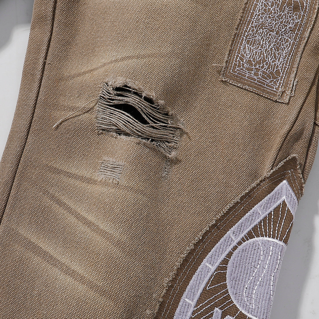 Who Decides War Stained Glass Paneled Denim Jeans (Khaki / Tan)