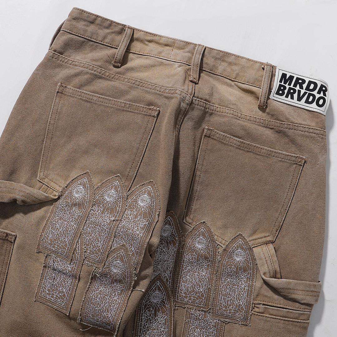 Who Decides War Stained Glass Paneled Denim Jeans (Khaki / Tan)