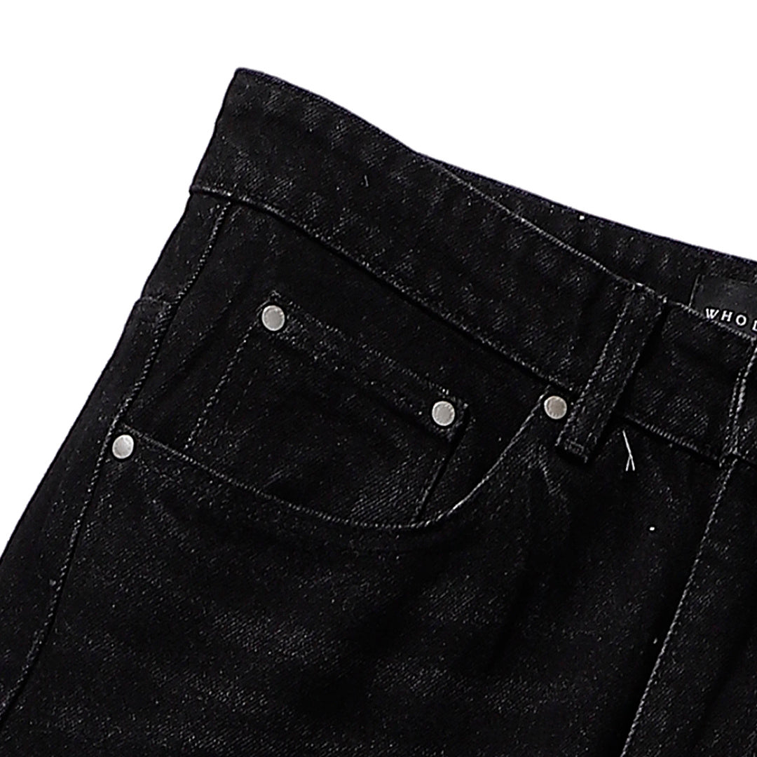 Who Decides War Typographic Laser-Etched Distressed Denim Jeans (Black)
