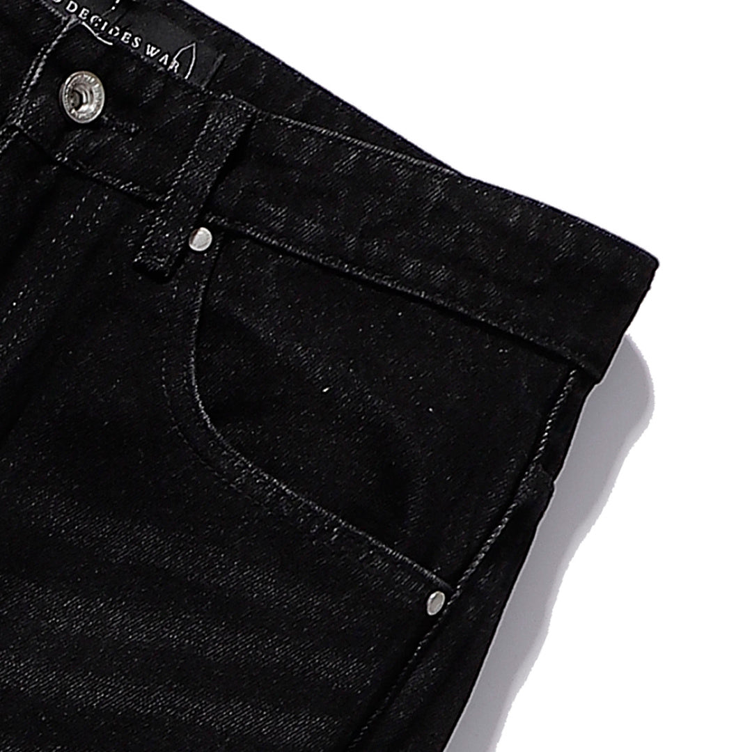 Who Decides War Typographic Laser-Etched Distressed Denim Jeans (Black)